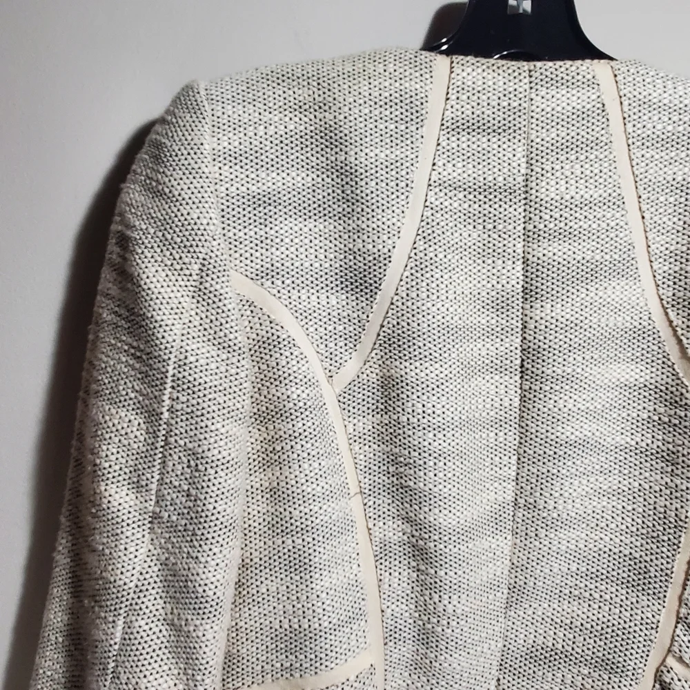 H&M Ivory & Black Tweed Cropped Lined Jacket
